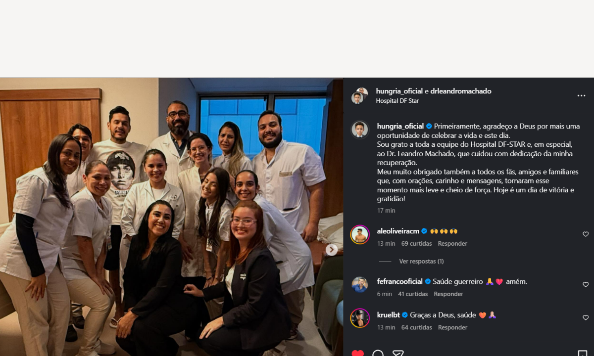 Hungria recebe alta e agradece apoio após internação por suspeita de intoxicação - Imagem do artigo